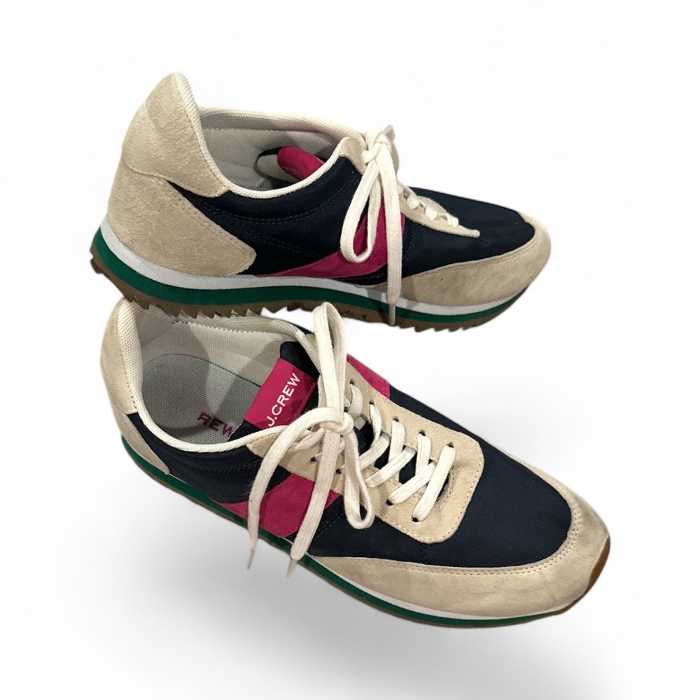 JCREW COLORBLOCK NAVY PINK CREAM SUEDE LEATHER SNEAKER TRAINERS SHOES 8.5